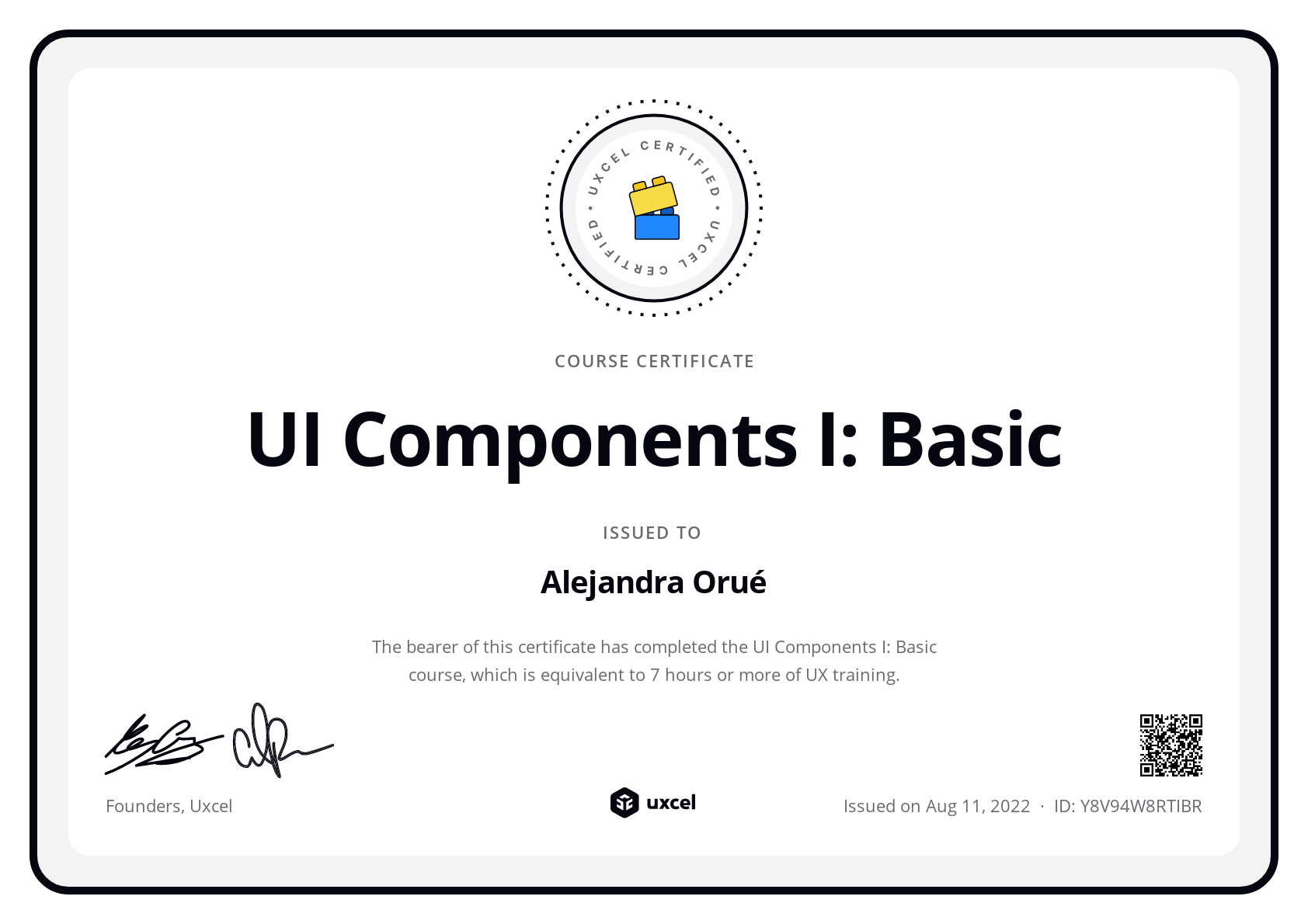 Alejandra Orué's certificate